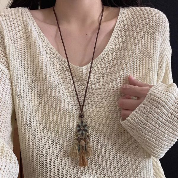 Retro Ethnic Style Tassel Long Pendant Necklace