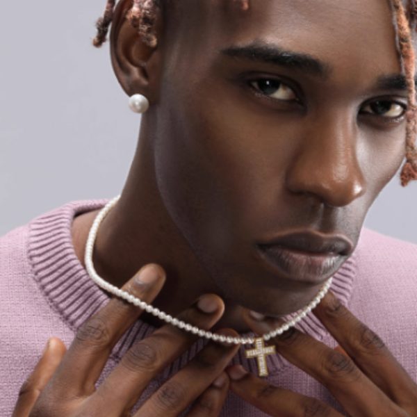 Men's Hip-hop Retro Black Agate Lock Pearl Necklace