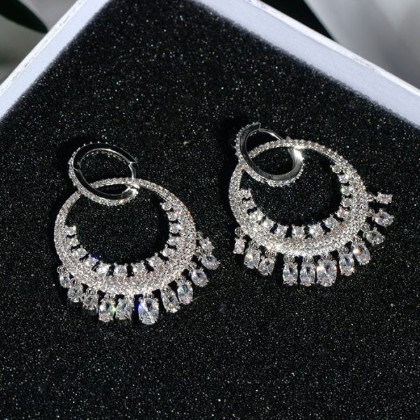 Luxury Diamond Earrings Micro-inlaid Zircon Large Circle Tassel Earrings