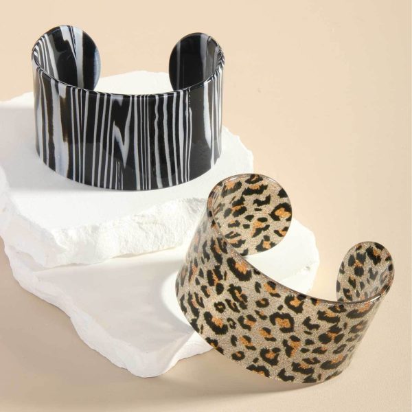 European And American Personalized Design Irregular Opening Glitter Leopard Print Resin Bracelet