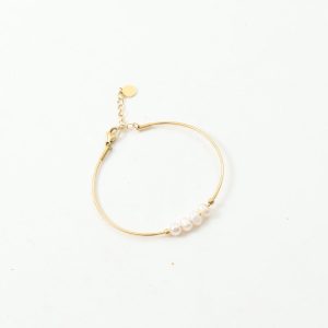 Freshwater Pearl Filament Bracelet Titanium Steel Plated 18K Gold