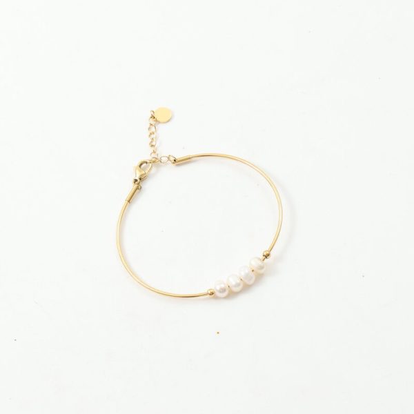Freshwater Pearl Filament Bracelet Titanium Steel Plated 18K Gold