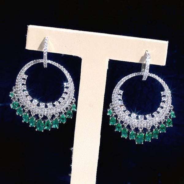Luxury Diamond Earrings Micro-inlaid Zircon Large Circle Tassel Earrings