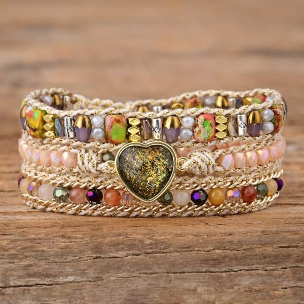 Stone Crystal Bead Woven Bracelet