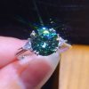 3 Karat Eight Hearts And Eight Arrows Plated PT950 Artificial Real Blue And Green Moissanite Open Ring