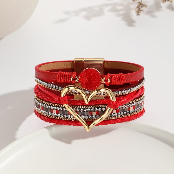 Leather Cord Bracelet Bohemian Multi-layer Rough Stone Love Jewelry For Girls