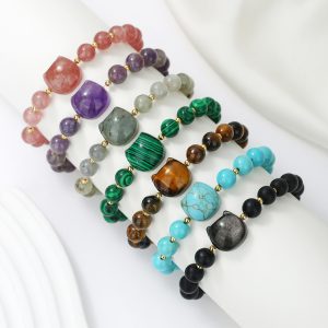 Natural Stone Cat Head Bracelet Gray Moonlight