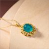 Fashion Natural Amazonite Oval Pendant Necklace