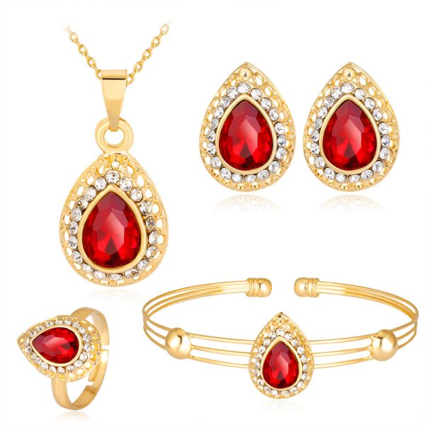 Necklace Set Exquisite Alloy Multi-color Water Drop Necklace Earrings Jewelry Four-piece Set