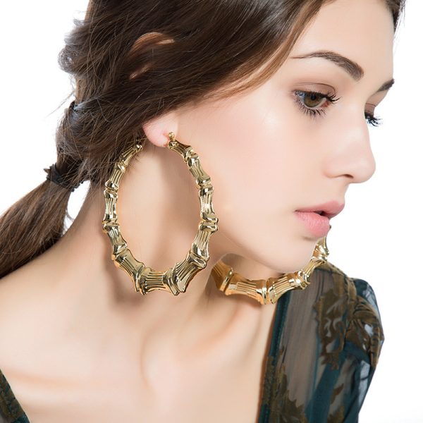Exaggerated Iron Large Circle 100mm Bamboo Earrings