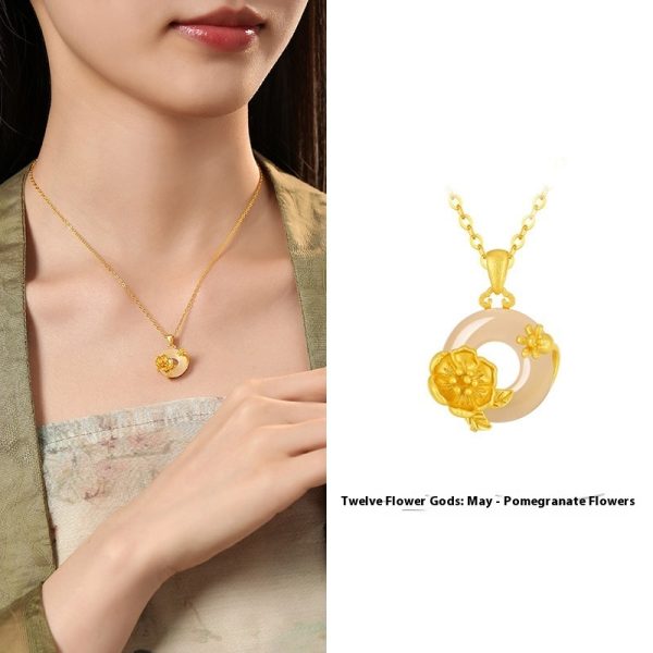 The 12 Floras White Chalcedony Safety Buckle Pendant Necklace