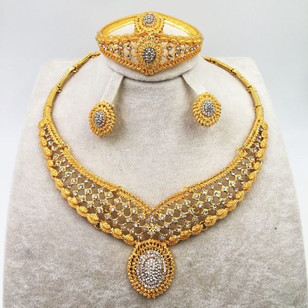 European And American Jewelry Hot-selling 24k Gold Alloy Jewelry Set Necklace Bracelet Ring Earrings Four-piece Set
