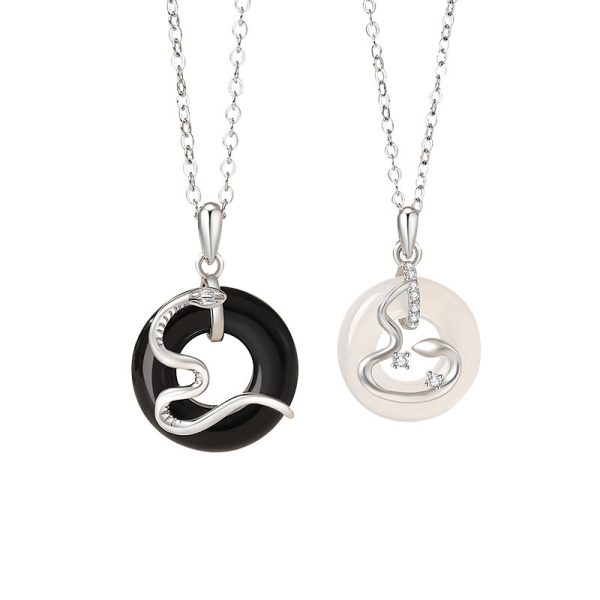 Sterling Silver Snake Couple Necklace New Chinese Style