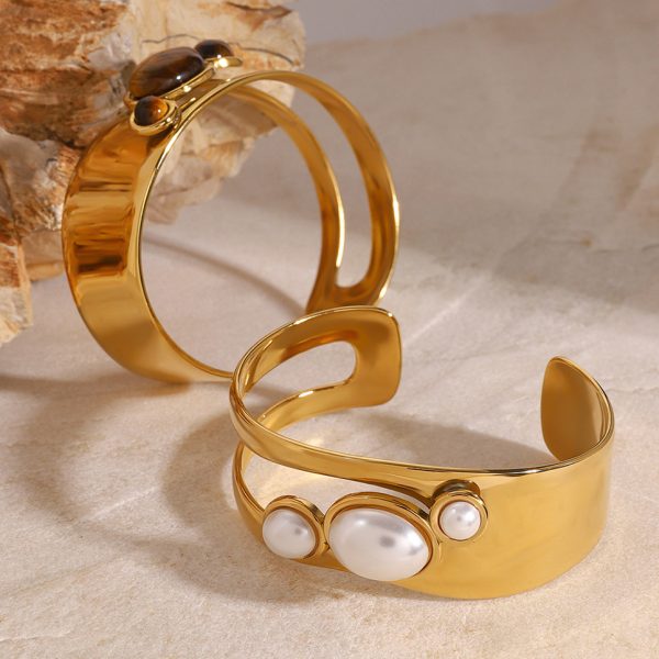 Natural Stone Open Bracelet Titanium Steel Hand Jewelry
