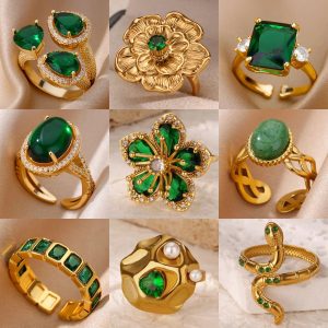 Green Zircon Flower Ring For Women