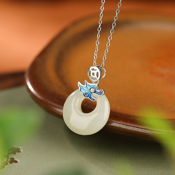Sterling Silver Gold Plated Hetian Jade Safety Buckle Pendant