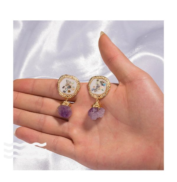 Purple Natural Stone Jewelry Colorful Crushed Shell Earrings