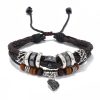 Woven Leaf Pendant Men's Leather Bracelet Simple