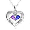 Two-color Water Drop Pendant Heart Shape With Diamond 12 Birthstone Peach Heart Necklace For Women