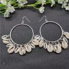 Boho Style Natural Shell Earrings Circle Tassel Pendant Earrings