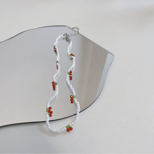 Fresh And Cute Bead Cherry Beaded Necklace
