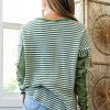 Green Stripe Thermal Knit Drop Shoulder Casual Top