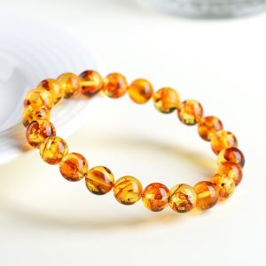 Natural Yellow Piebald Amber Bracelet Water Purification