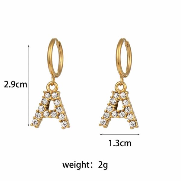 18K Gold Plated Micro Set Zircon Letter Earrings For Women