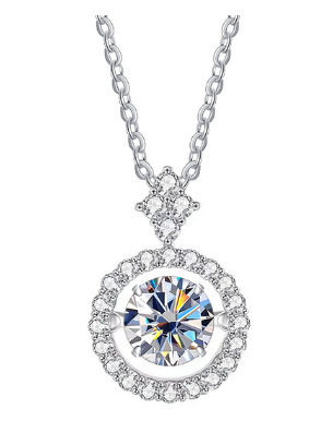 Live Hot S925 Sterling Silver Pulsatile Heart Moissanite Pendant Female Light-chasing Smart Clavicle Chain Moissanite Necklace