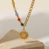 18K Gold Natural Stone Opal Sun Pendant Color Stone Necklace