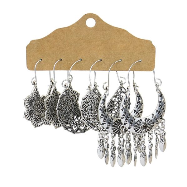 6-piece Set Tassel Bohemian Ethnic Style Hollow Stud Earrings