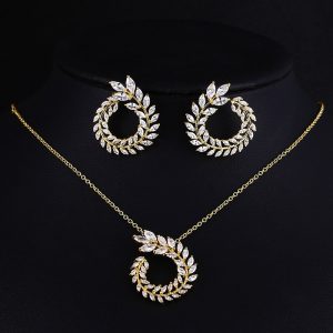 Classic Style High-end Necklace Earrings Set Olive Branch Bridal Jewelry