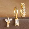 Square Stud Earrings Fashion Zircon Three-piece Set