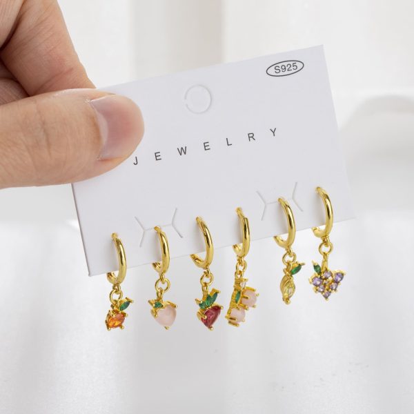 Women's Fashion Grape Lemonade Peach Fruit Center Earrings Set Of 6