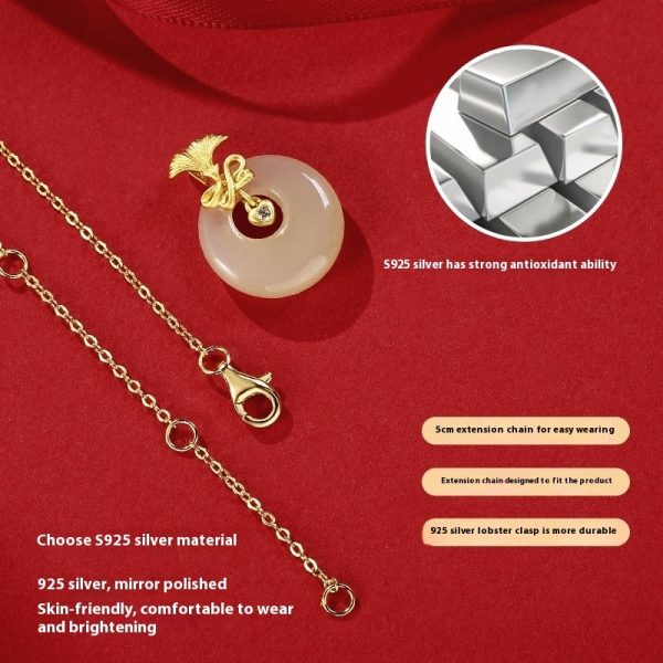 Natural Hetian Jade Necklace Women's S925 Sterling Silver Carnation Pendant