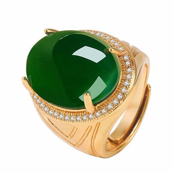 New Domineering Green Chalcedony Ring Plated 925 Silver Ring Simple And Elegant