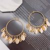 Boho Style Natural Shell Earrings Circle Tassel Pendant Earrings