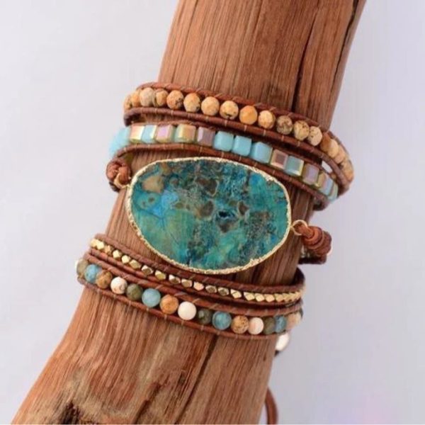 Natural Ocean Stone Leather Multi-layer Bracelet Simple