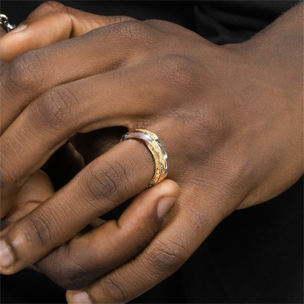 Gold And Silver Color Blocked Tang Grass Pattern Ring