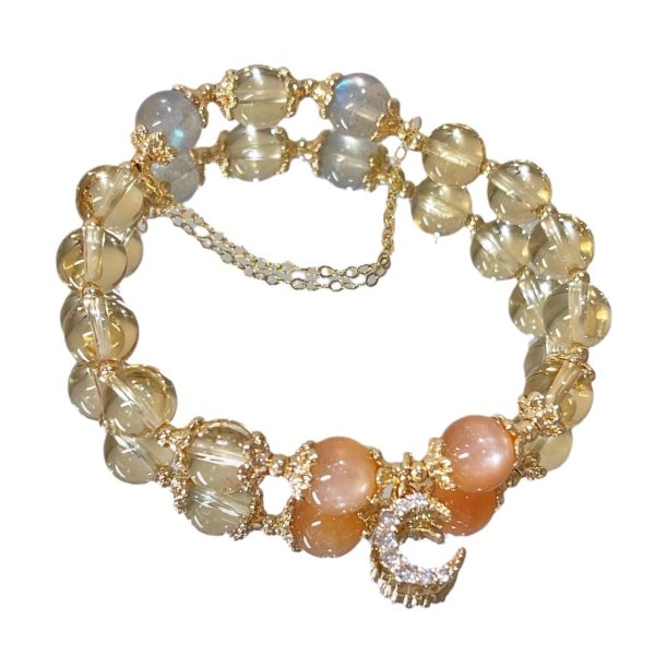 Moonstone Golden Sun Stone 14K Gilded Fortune Crystal Bracelet