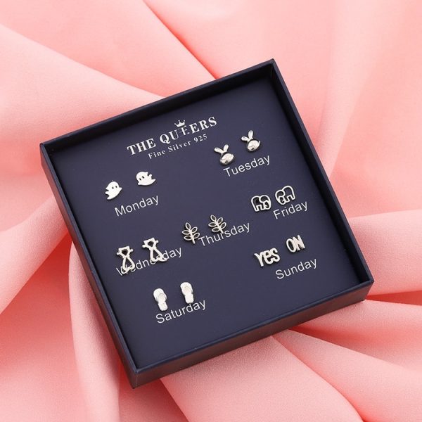 New 925 Silver Needle Earrings Gift Box Fashion Xingyue Combination Set