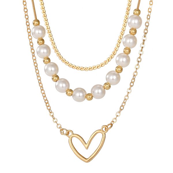 Vintage Love Heart Pearl Gold Necklace