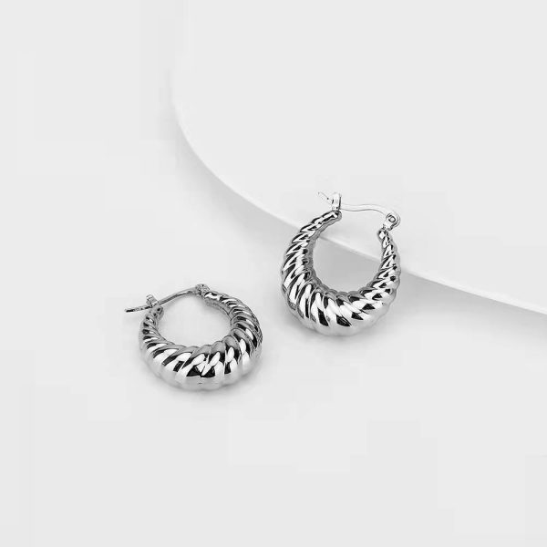 Europe And The United States Ins Net Red Circle Hollow Earrings Cold Wind Croissant Bread Earrings 18K Steel Titanium Crescent Shrimp Body Earrings