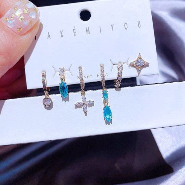 Women's Niche Fashion Blue Zircon Earrings Set Of 6