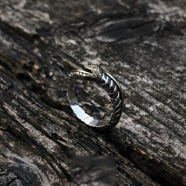 Thai Silver Handmade Mysticism Ouroboros Niche Open Couple Ring