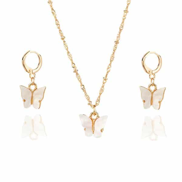 Color Acrylic Butterfly Earrings And Necklace Set