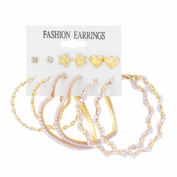 New Vintage Geometric Pearl Earrings 6-piece Set