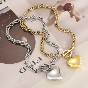 Titanium Steel Heart OT Buckle Necklace Women's Jewelry Set
