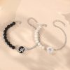 925 Sterling Silver New Chinese Obsidian Pearl Bracelet Safe Buckle Love Old Bracelet