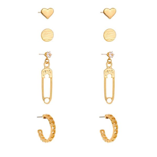 Classic Earring Set Combination Heart Shaped Round Stud Earrings Brooch Diamond Earrings